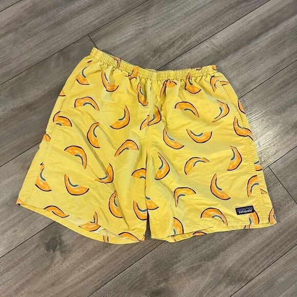 Patagonia Baggie Yellow Pattern Athletic Shorts Men L Bin L-118‎ - Picture 1 of 5